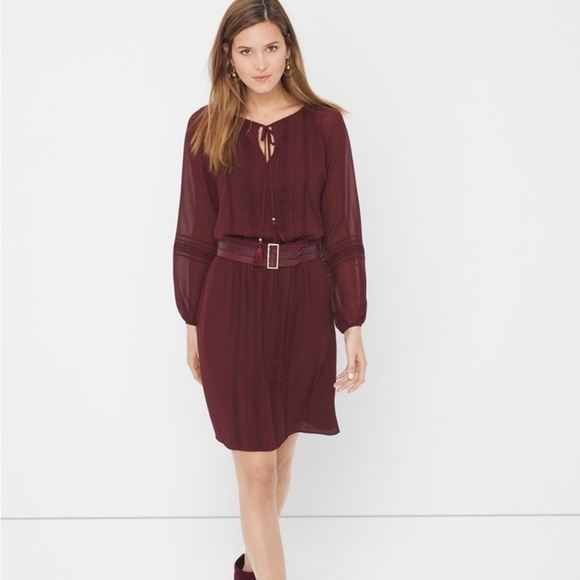 NWT White House Black Market Burgundy Boho Soft Dress Sz. SMALL - Picture 2 of 8